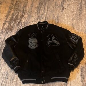 H&M Black Bomber Varsity Jacket with Ribbed Details